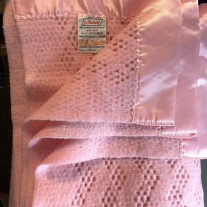 Vintage St Michael Satin Trim Pink Acrylic Blanket Made in UK Full Size 90x89